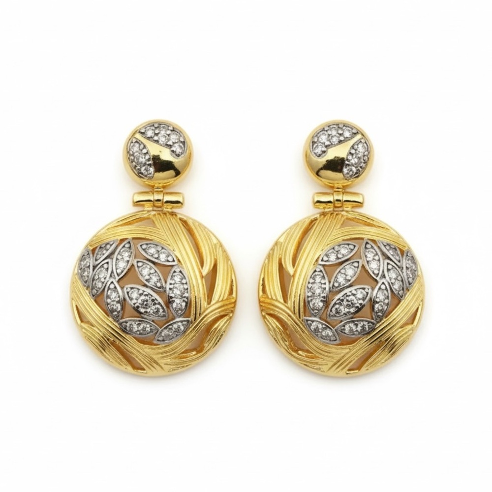 GOLD CLASSIC STYLE CZ DANGLE EARRINGS